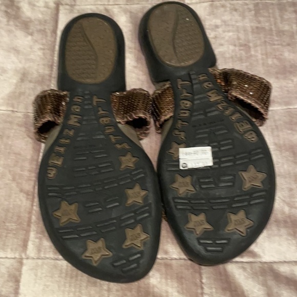 STUART WEITZMAN Bronze Mesh Gladiator Slide Thong Sandals - Picture 6 of 12